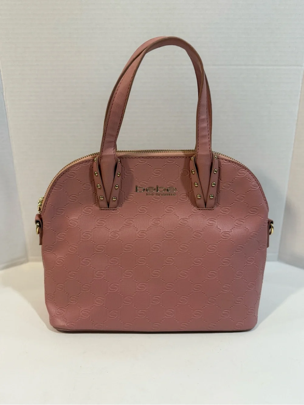 Bebe Dusty Rose Pink Faux Leather Dome Satchel Handbag